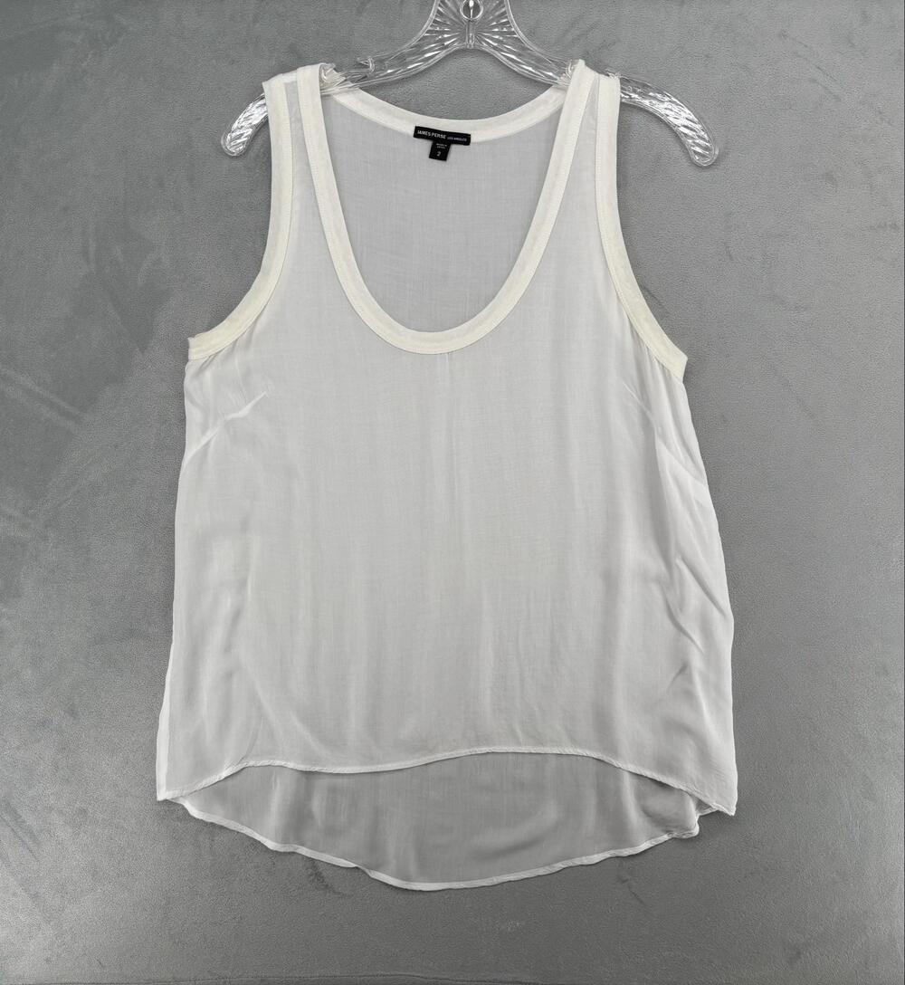 James Perse Tank Womens 2 White Scoop Neck Sheer Quiet Luxury Minimalist